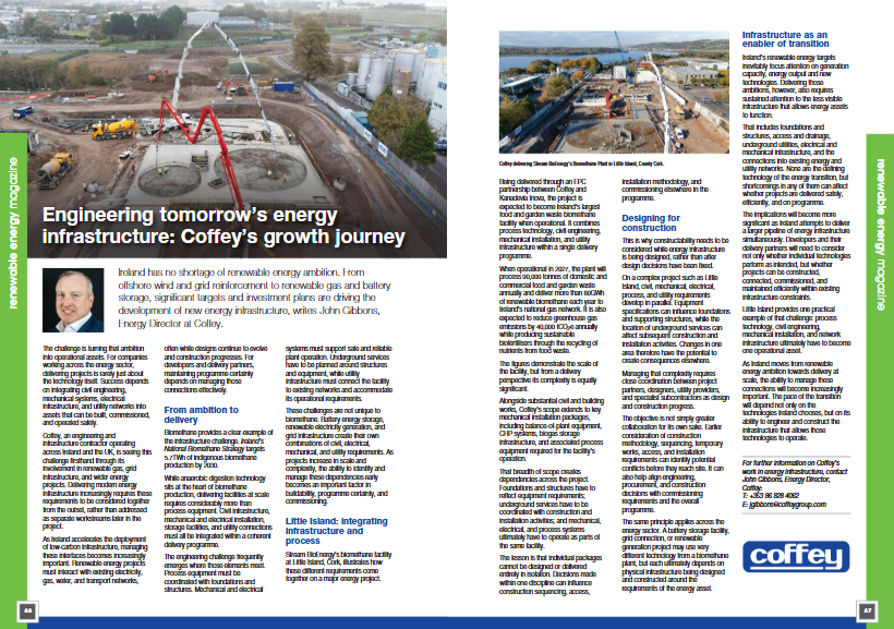 Featured in Energy Ireland, Coffey's John Gibbons shares insights on renewable energy infrastructure and Ireland's energy transition.
